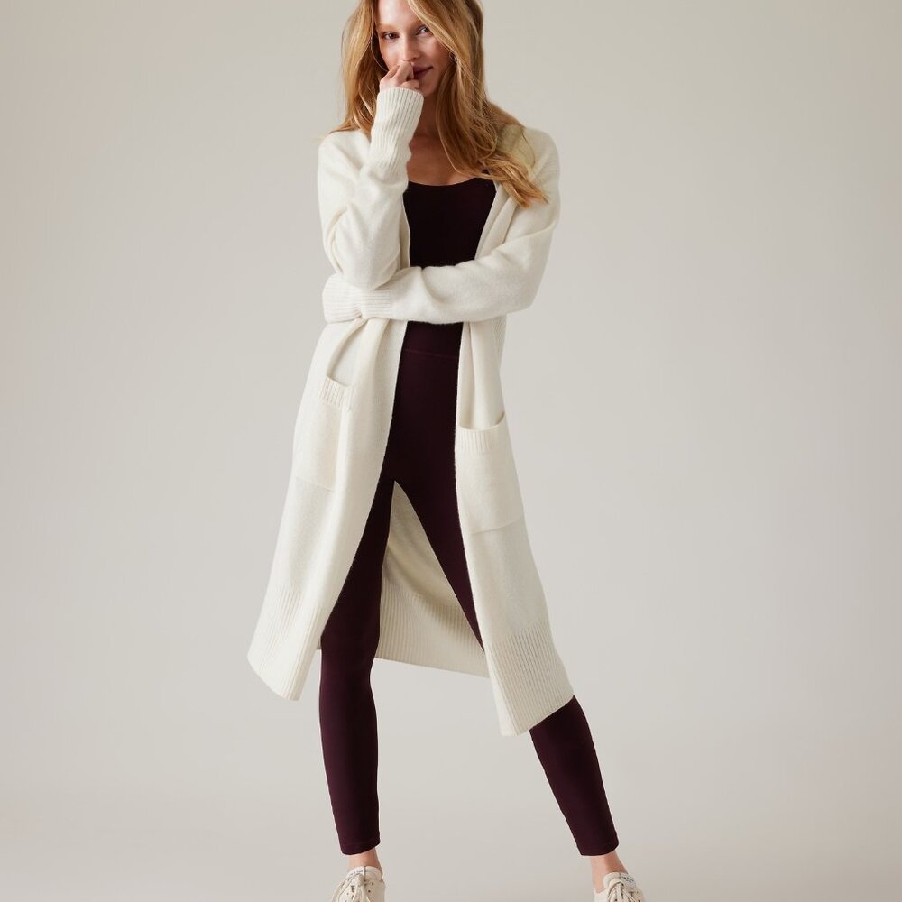 Athleta Alpine Spirit Wrap Ivory Cardigan Duster Medium Wool/Cashmere 882542-02 - Picture 1 of 11